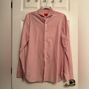 Isaia Napoli Luxury Pinstripe Red and White button Up
